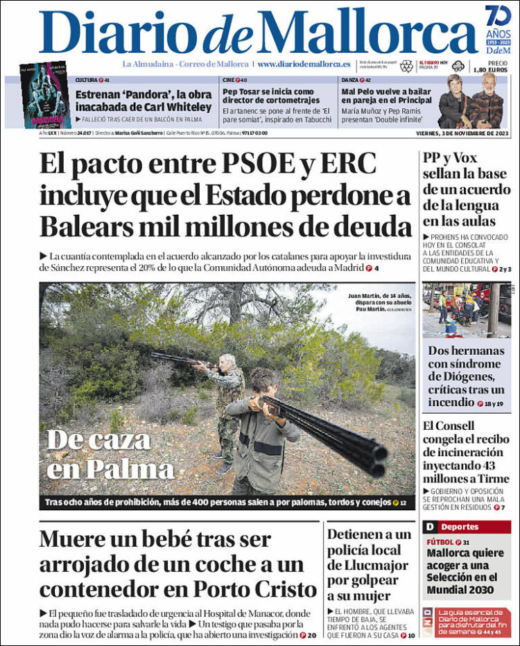 Portada de Diario de Mallorca (España)