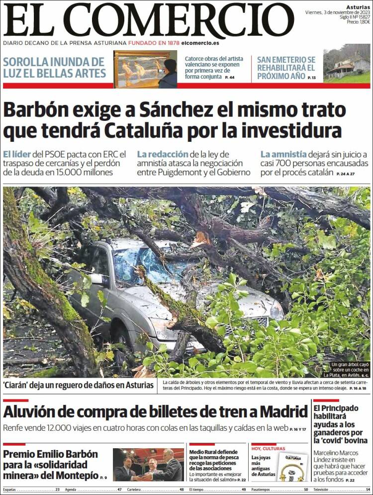 Portada de El Comercio (España)