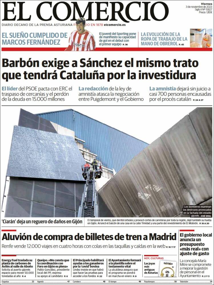 Portada de El Comercio - Gijón (España)