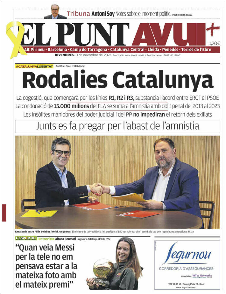 Portada de El Punt Avui (España)