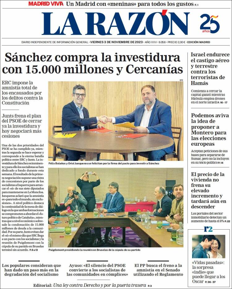 Portada de La Razón (España)