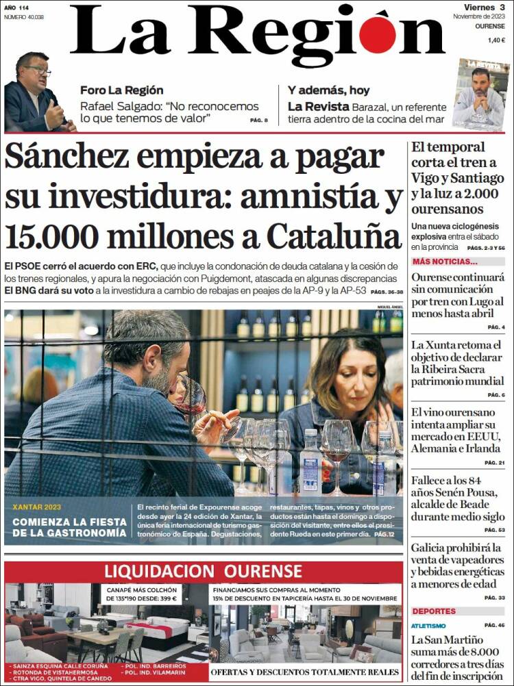 Portada de La Región de Ourense (España)