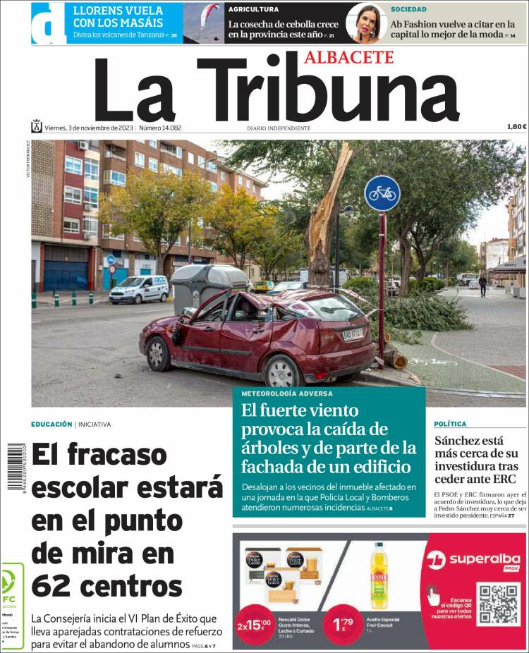 Portada de La Tribuna de Albacete (España)