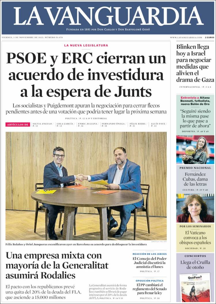 Portada de La Vanguardia (España)
