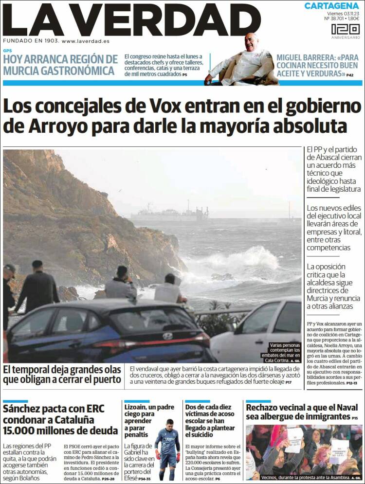 Portada de La Verdad de Cartagena (España)
