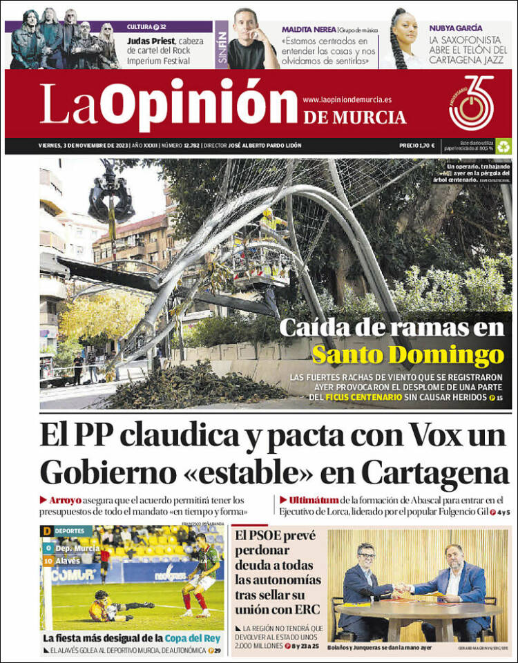 Portada de La Opinión de Murcia (España)