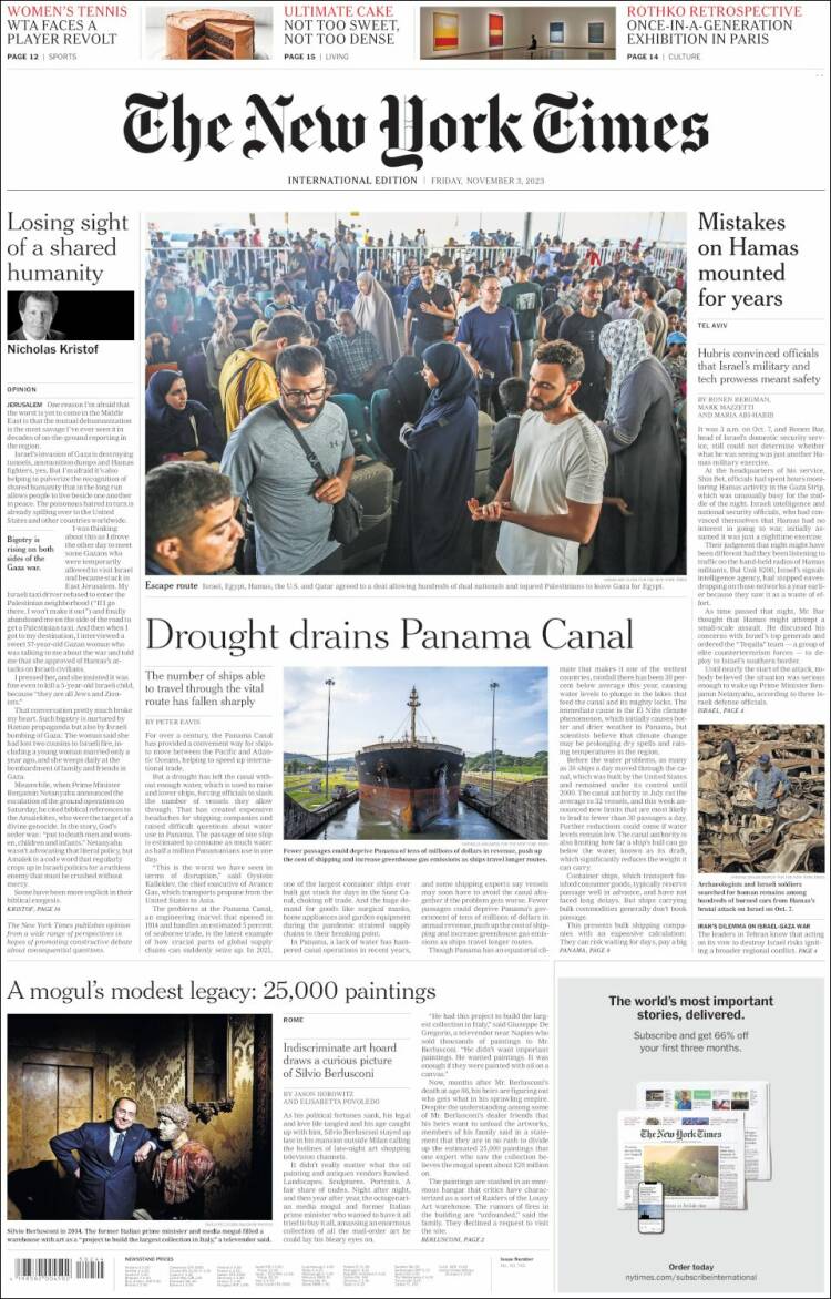 Portada de International New York Times (Europa)