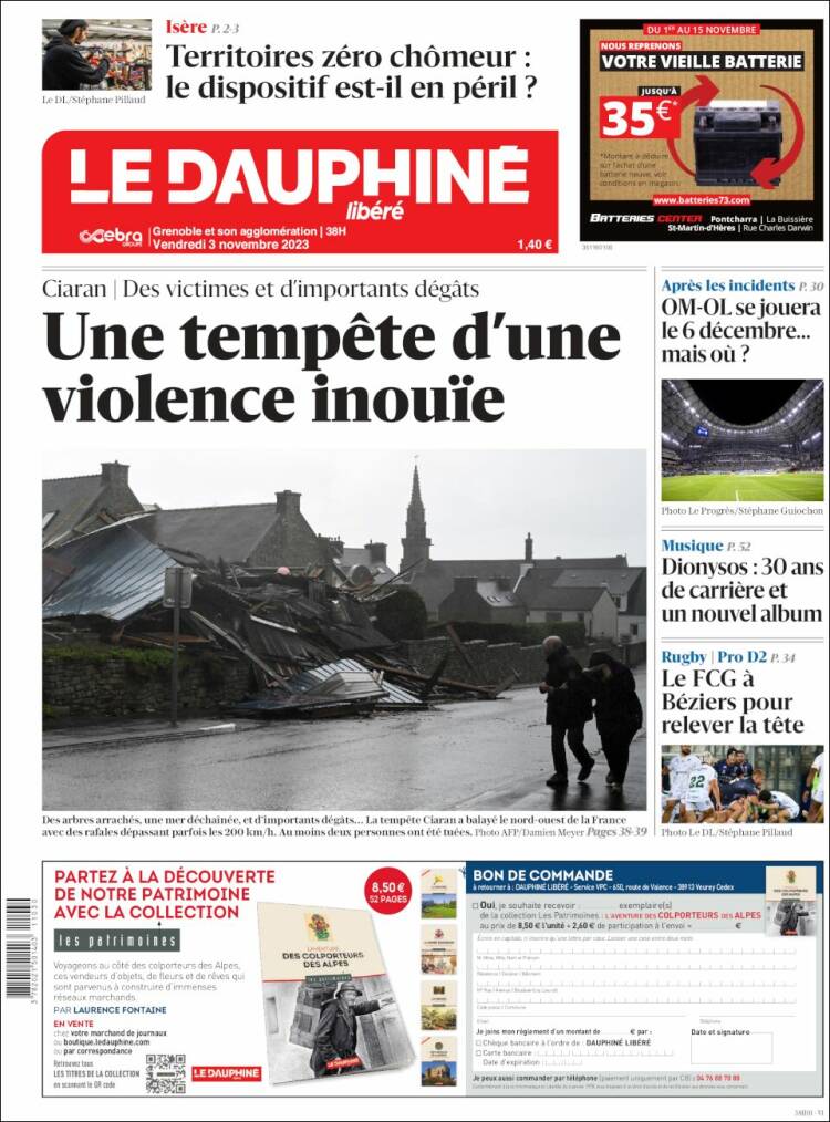 Portada de Le Dauphiné Libéré (Francia)