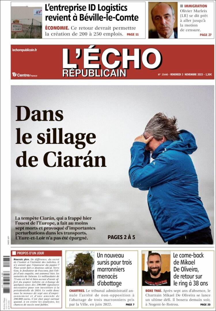 Portada de L'Echo Républicain (Francia)