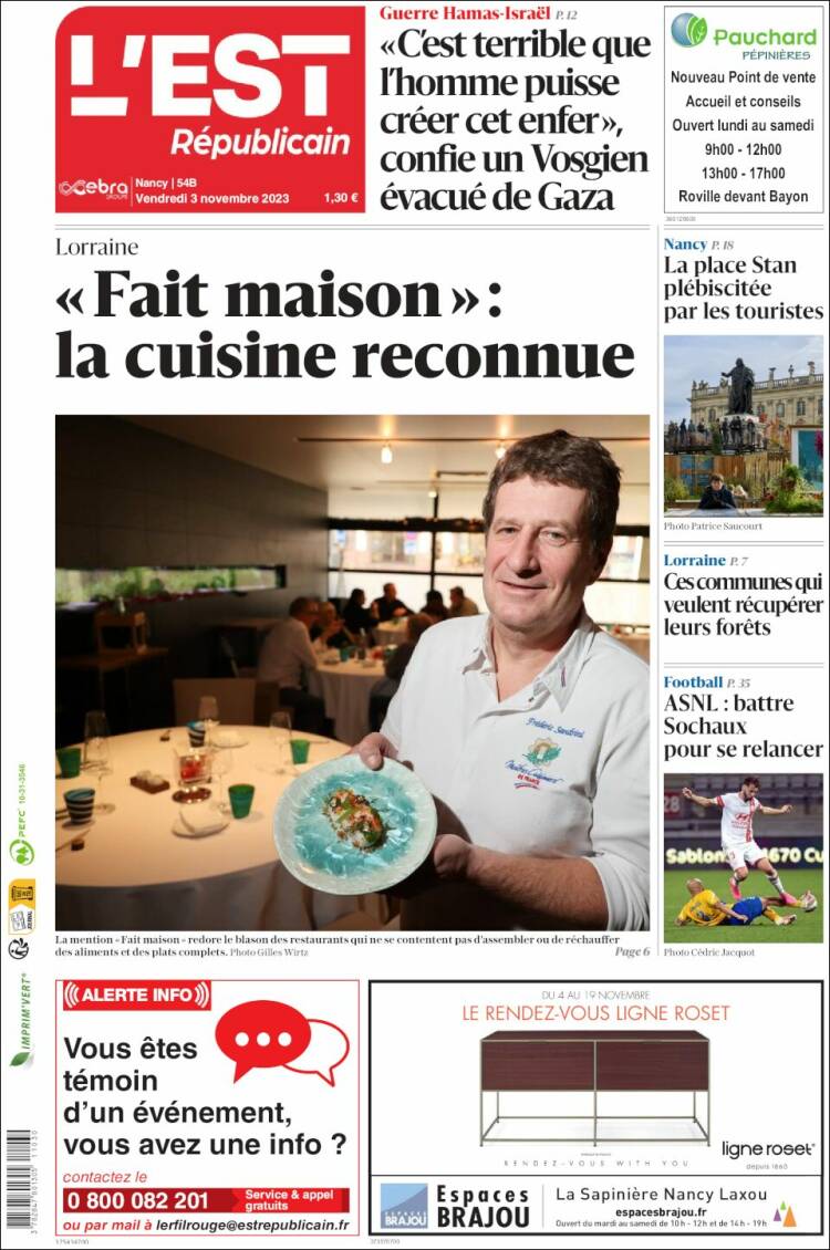 Portada de L'Est Republicain (Francia)