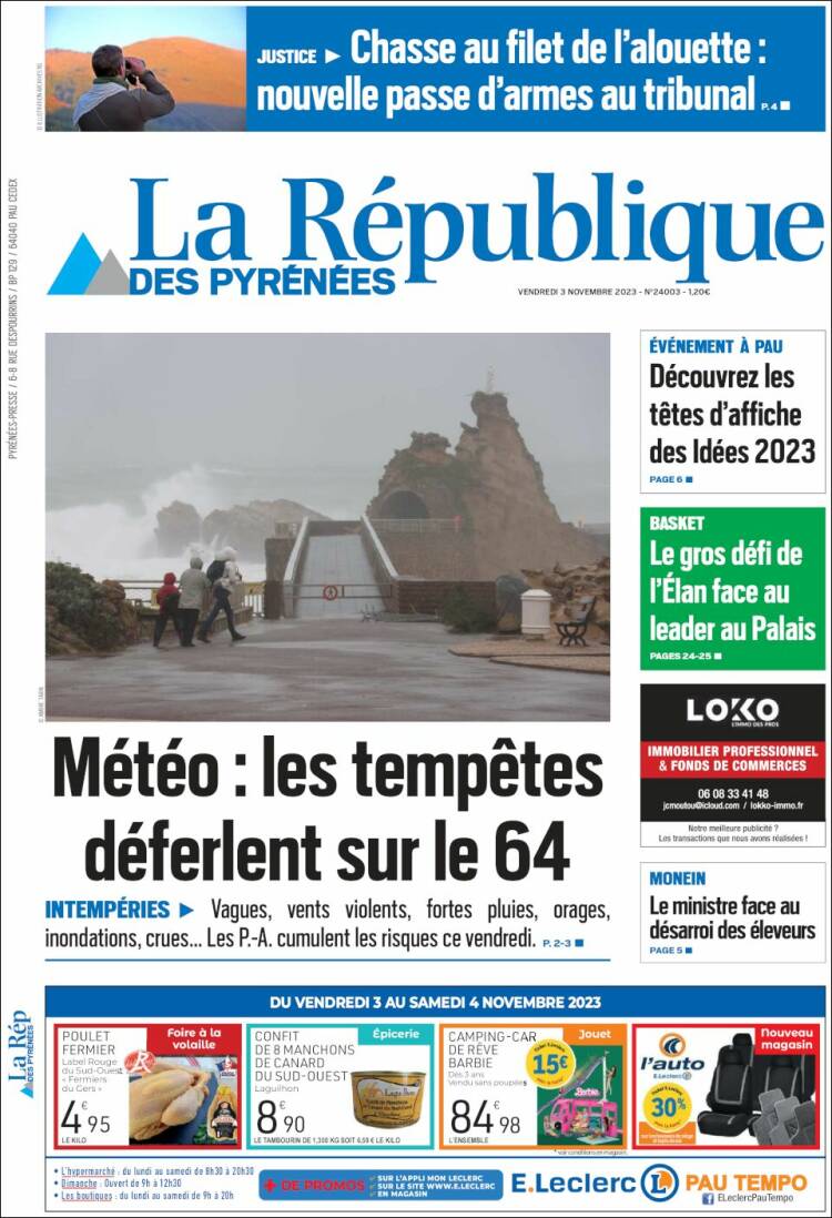 Portada de La République des Pyrénées (Francia)