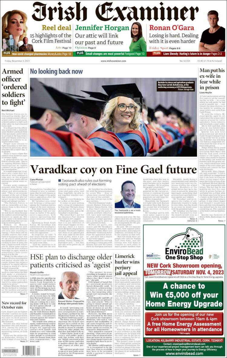 Portada de Irish Examiner (Irlanda)