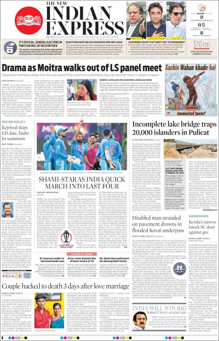 Portada de New Indian Express (India)