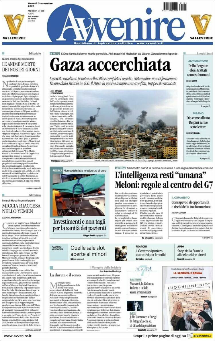 Portada de Avvenire (Italia)