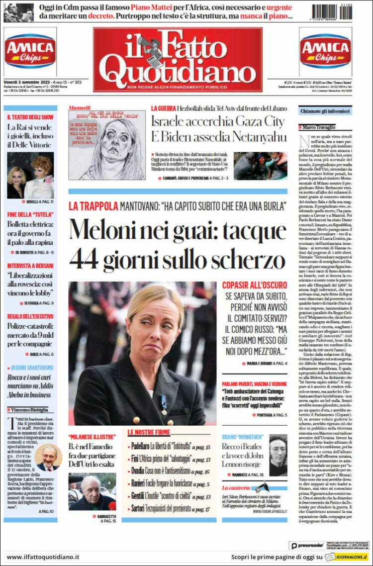 Portada de Il Fatto Quotidiano (Italia)