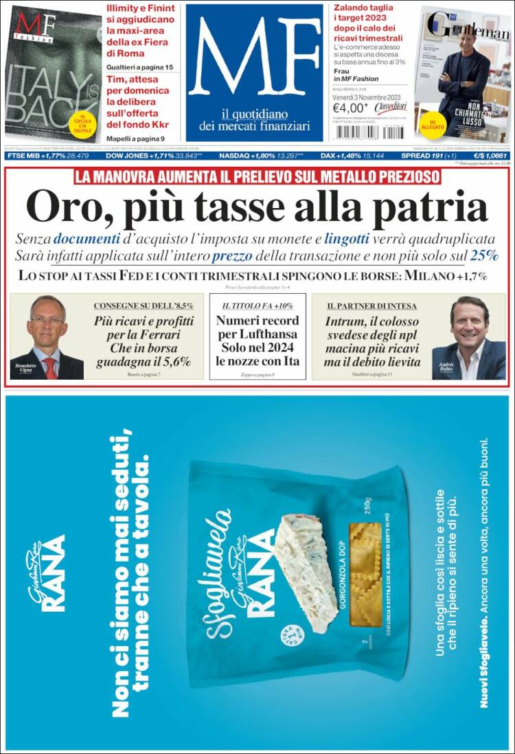 Portada de Milano Finanza (Italia)