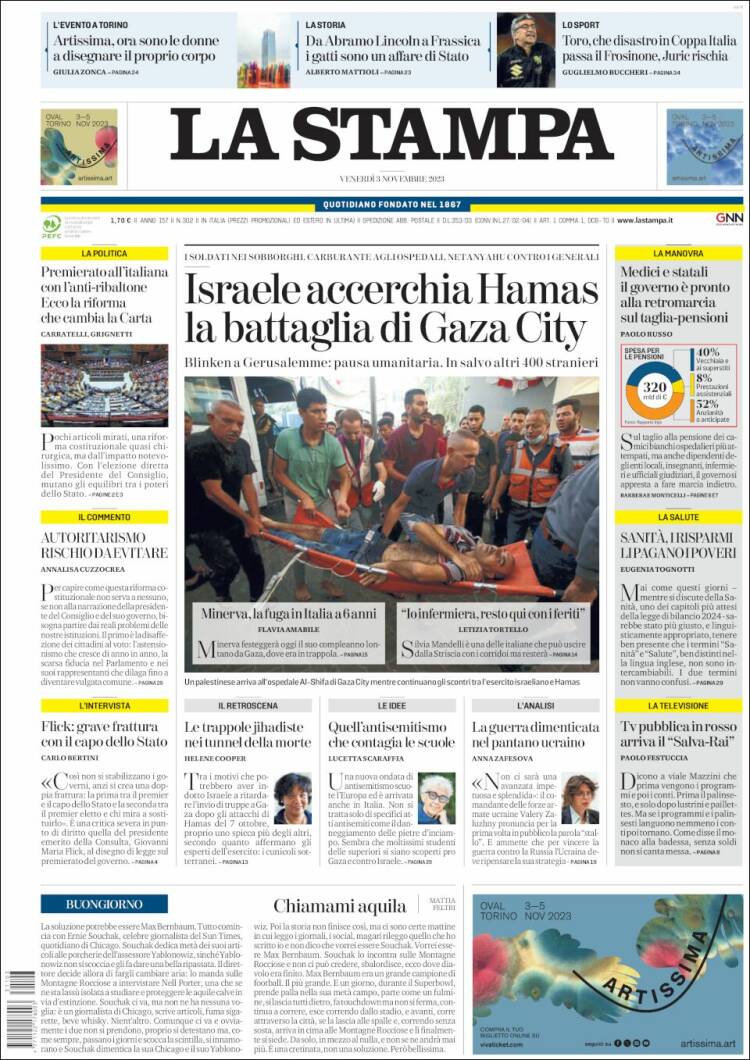 Portada de La Stampa (Italia)