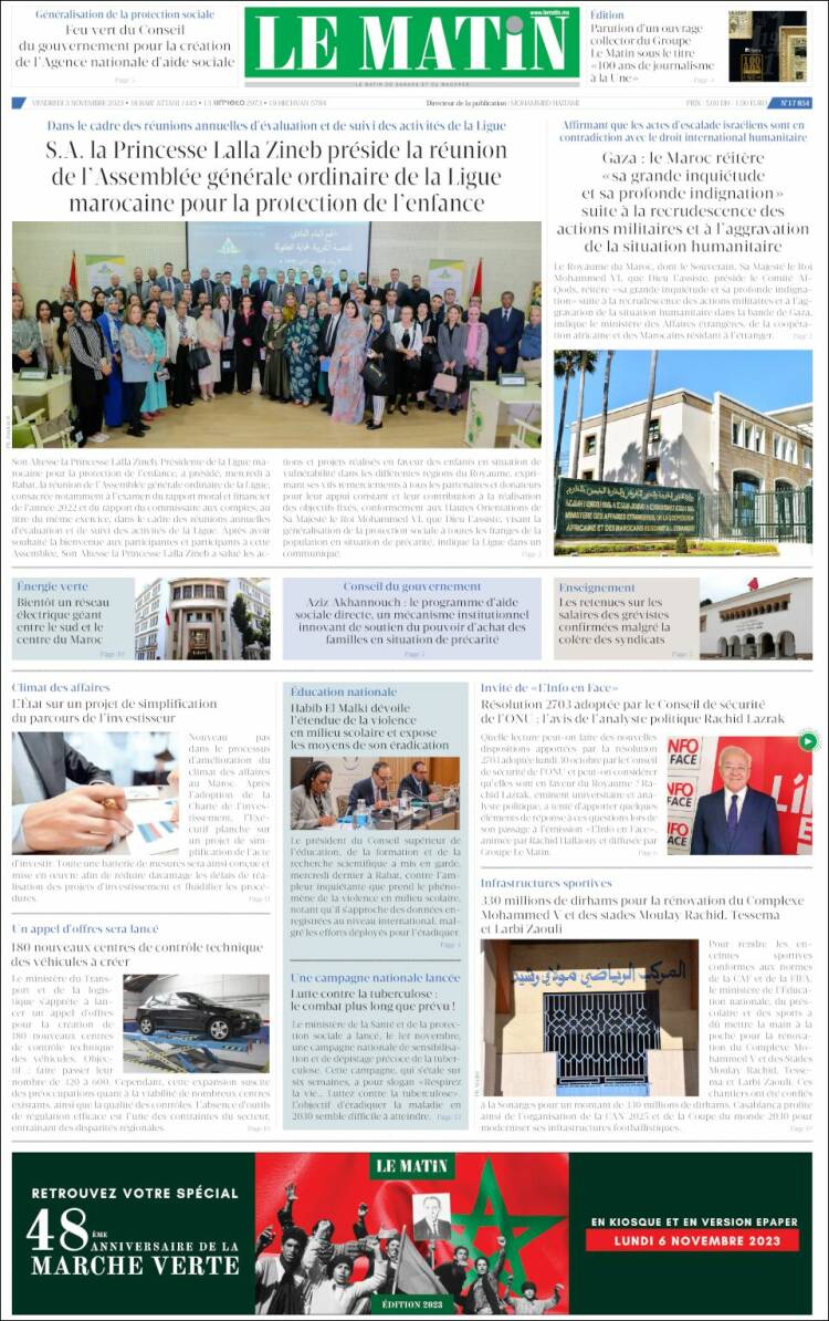 Portada de Le Matin (Marruecos)