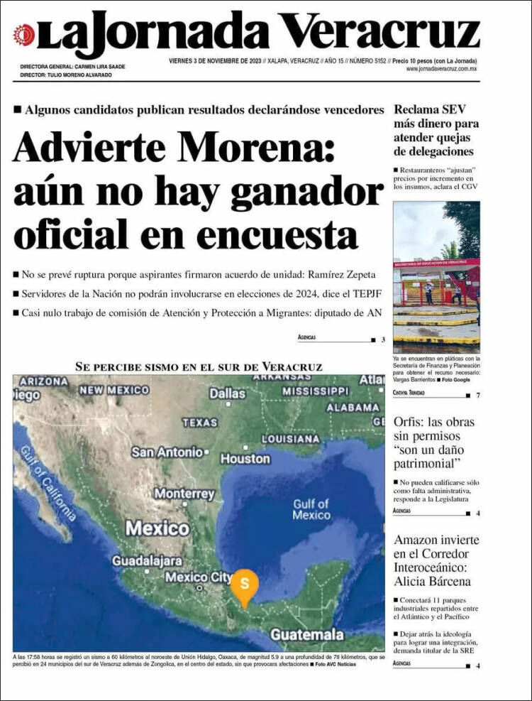 Portada de La Jornada Veracruz (México)