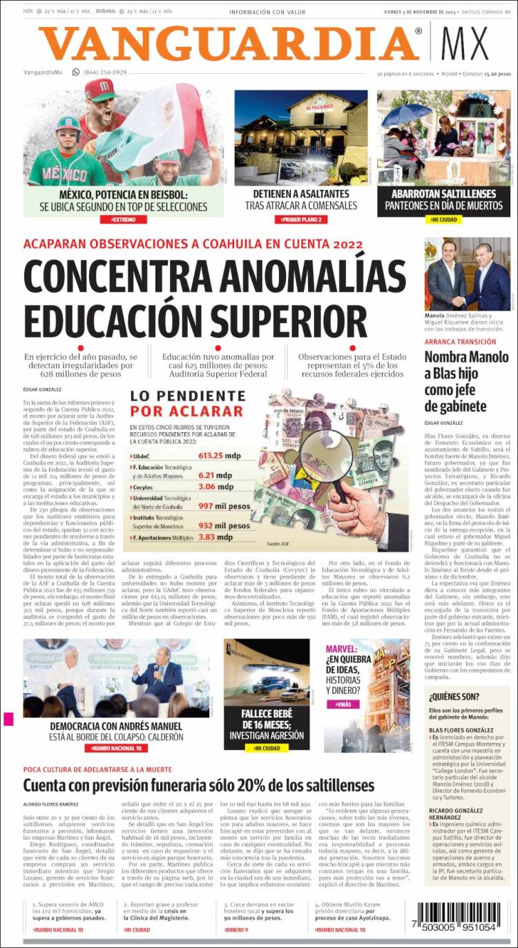Portada de Vanguardia (México)