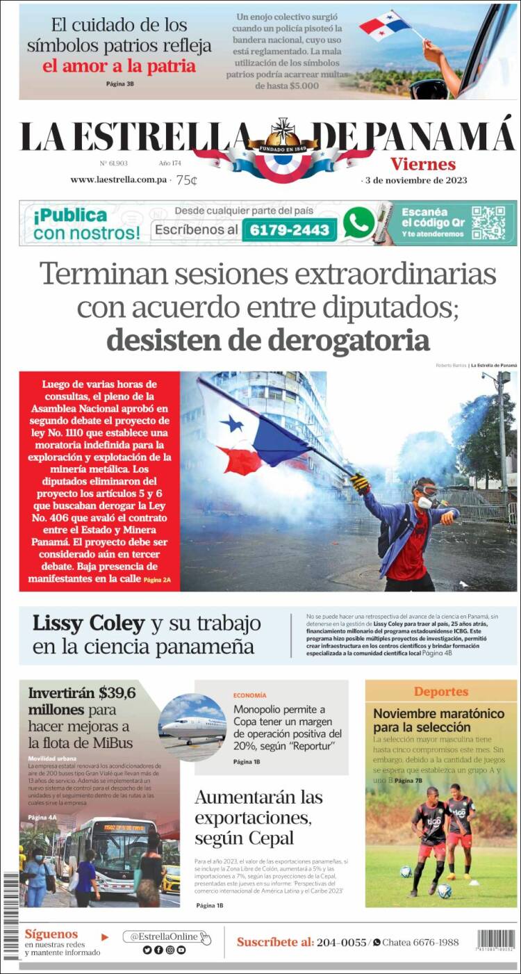 Portada de La Estrella de Panamá (Panam&aacute;)