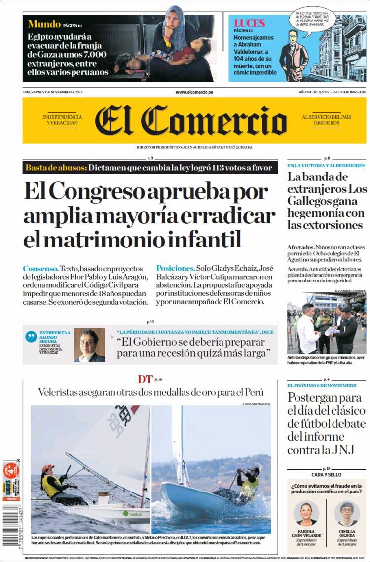 Portada de El Comercio (Per&uacute;)