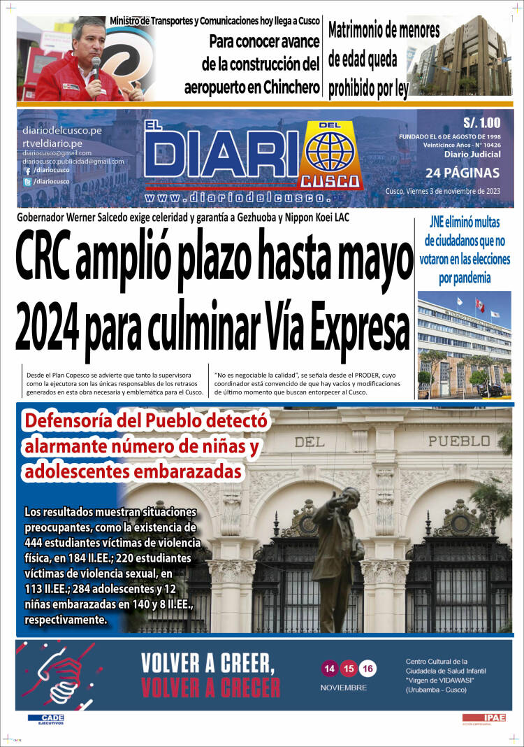 Portada de El Diario del Cusco (Per&uacute;)