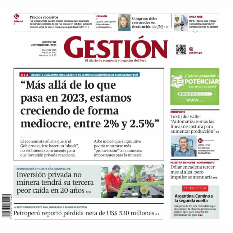 Portada de Diario Gestión (Per&uacute;)