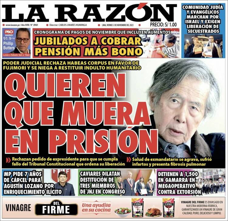 Portada de La Razón (Per&uacute;)