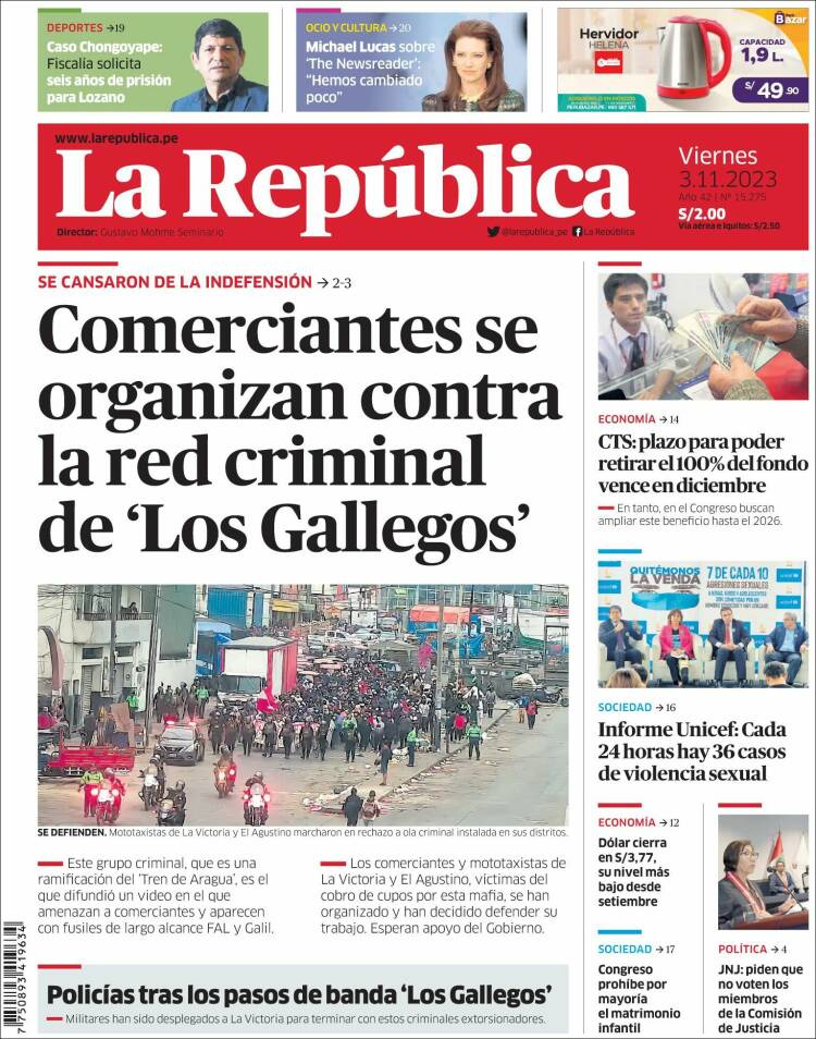 Portada de La Republica (Per&uacute;)