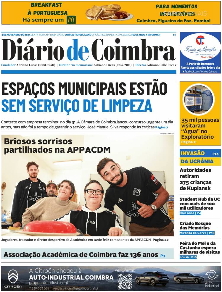 Portada de Diário de Coimbra (Portugal)