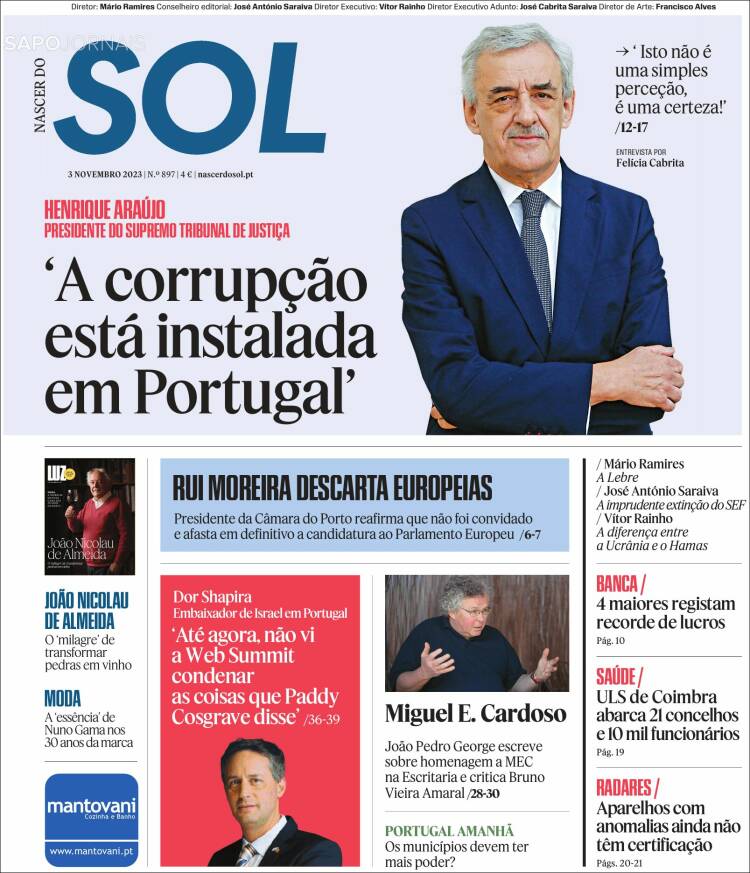 Portada de Jornal Sol (Portugal)