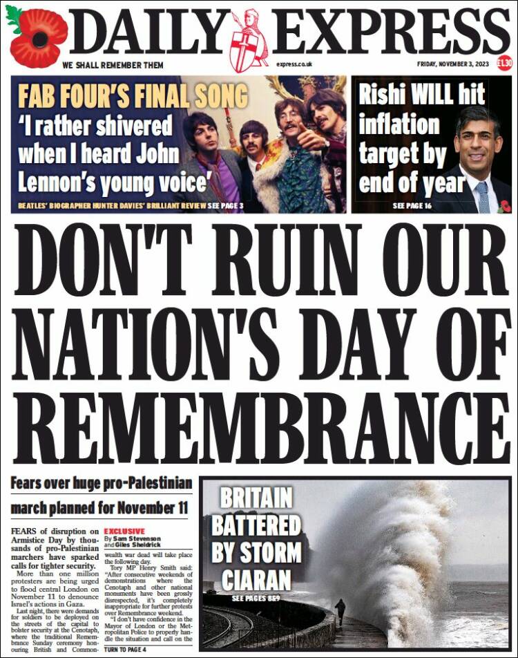 Portada de Daily Express (Reino Unido)