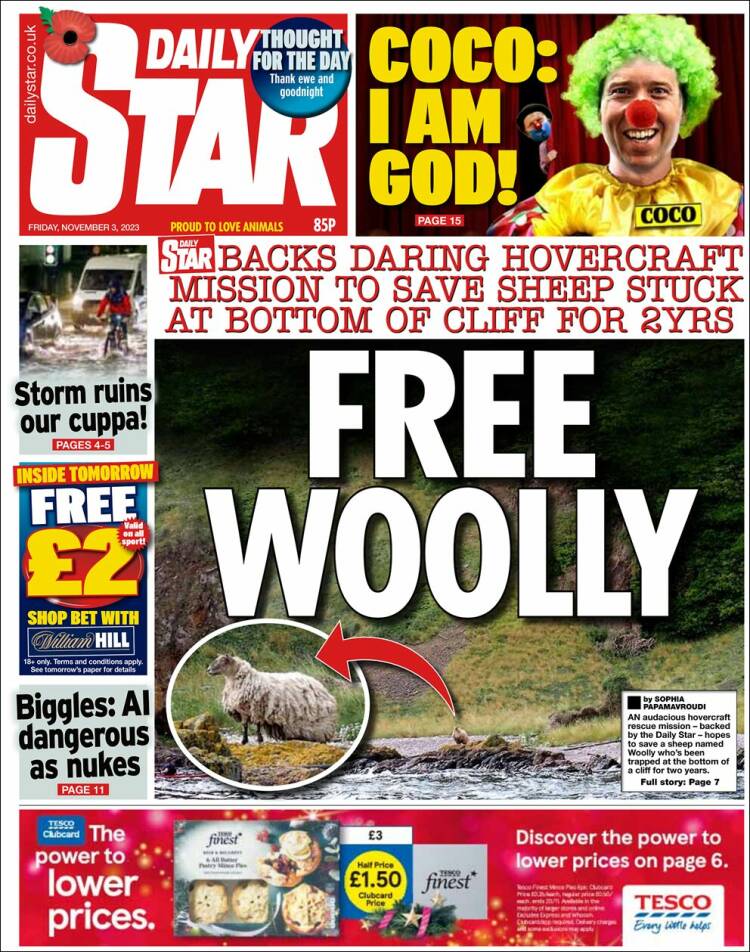 Portada de Daily Star (Reino Unido)