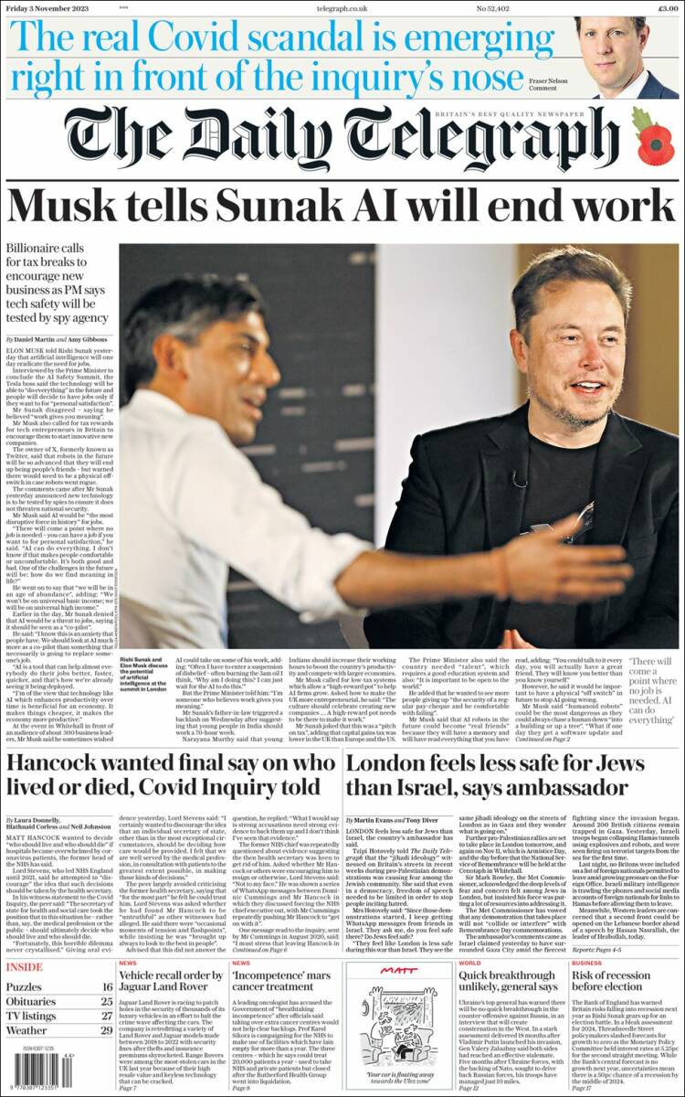 Portada de Daily Telegraph (Reino Unido)