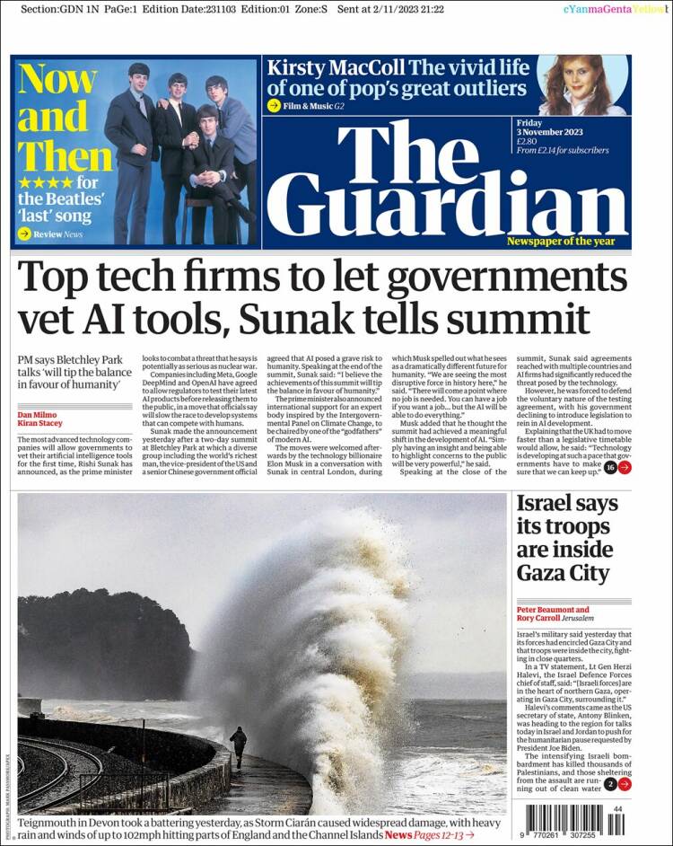 Portada de The Guardian (Reino Unido)