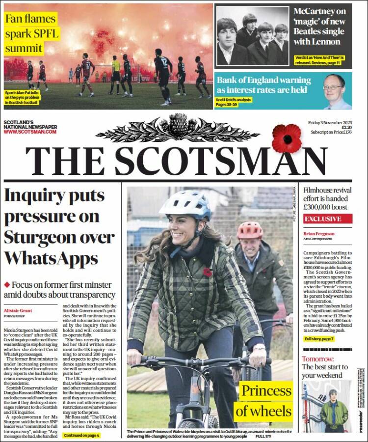 Portada de The Scotsman (Reino Unido)