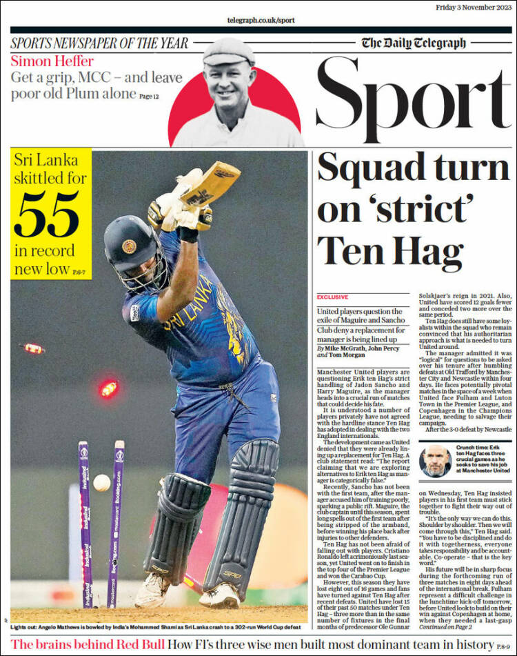 Portada de Telegraph Sport (Reino Unido)