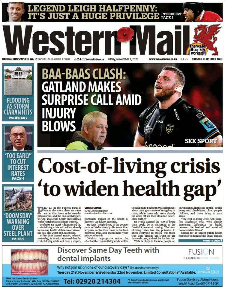 Portada de Western Mail (Reino Unido)