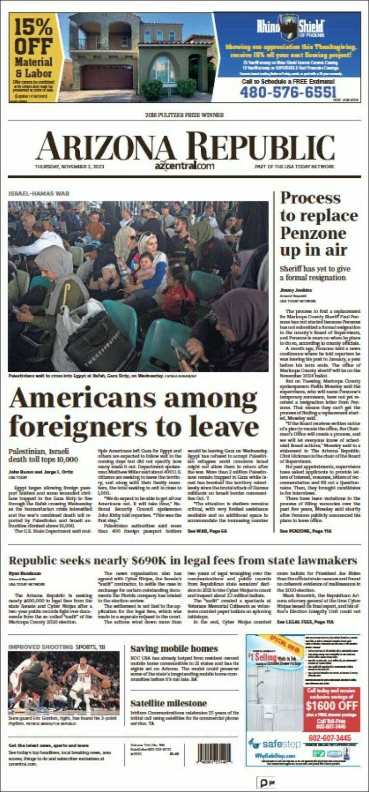 Portada de Arizona Republic News (USA)