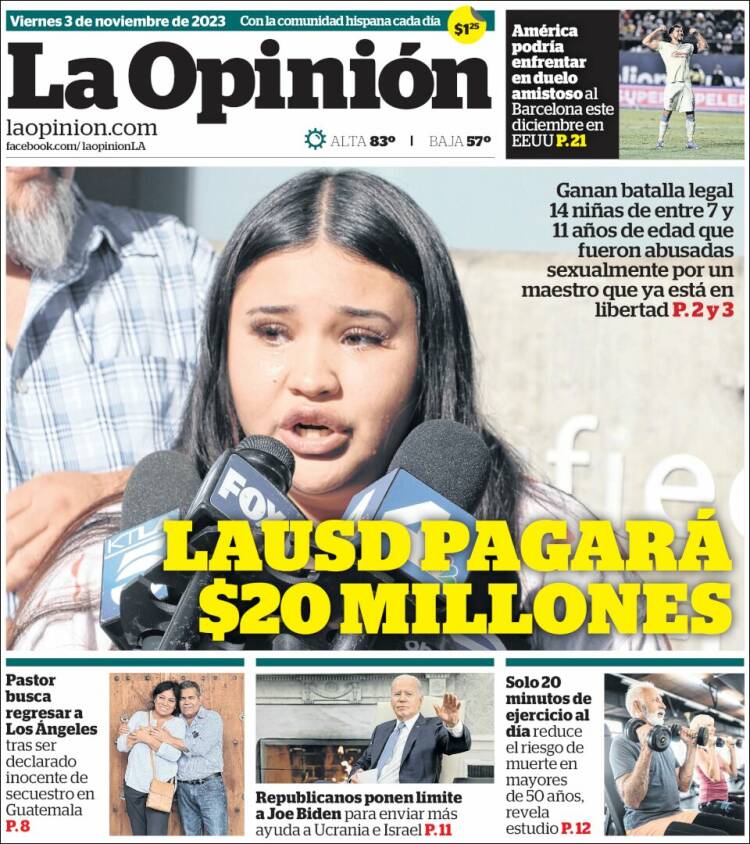 Portada de La Opinión (USA)