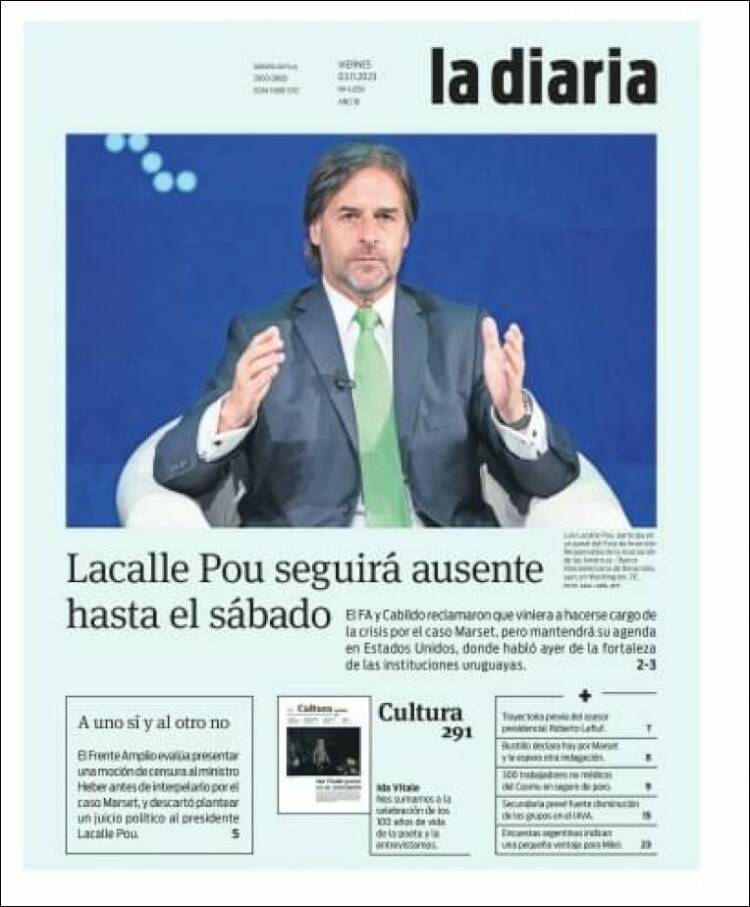 Portada de La Diaria (Uruguay)