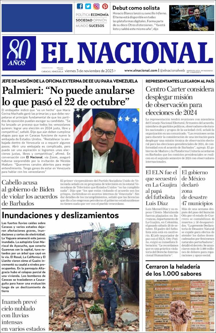 Portada de El Nacional (Venezuela)
