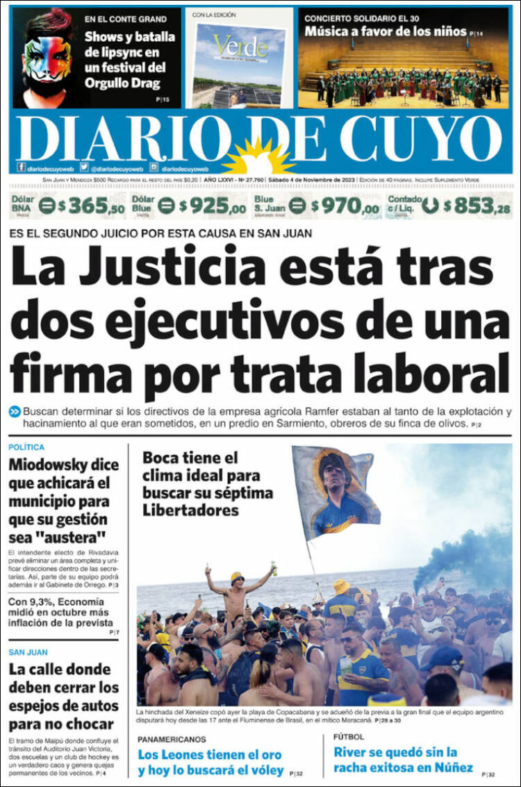 Portada de Diario de Cuyo (Argentina)