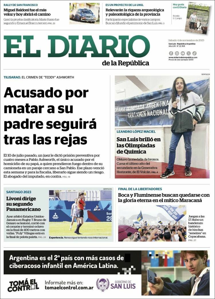 Portada de Diario de la República (Argentina)