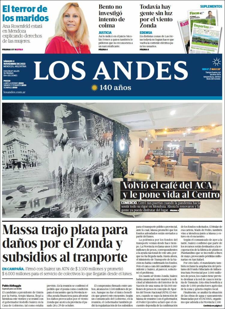 Portada de Los Andes - Mendoza (Argentina)