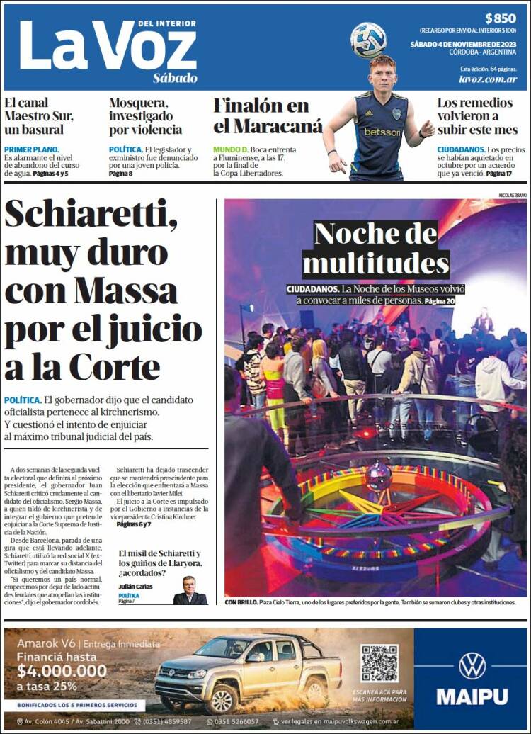 Portada de La Voz del Interior (Argentina)
