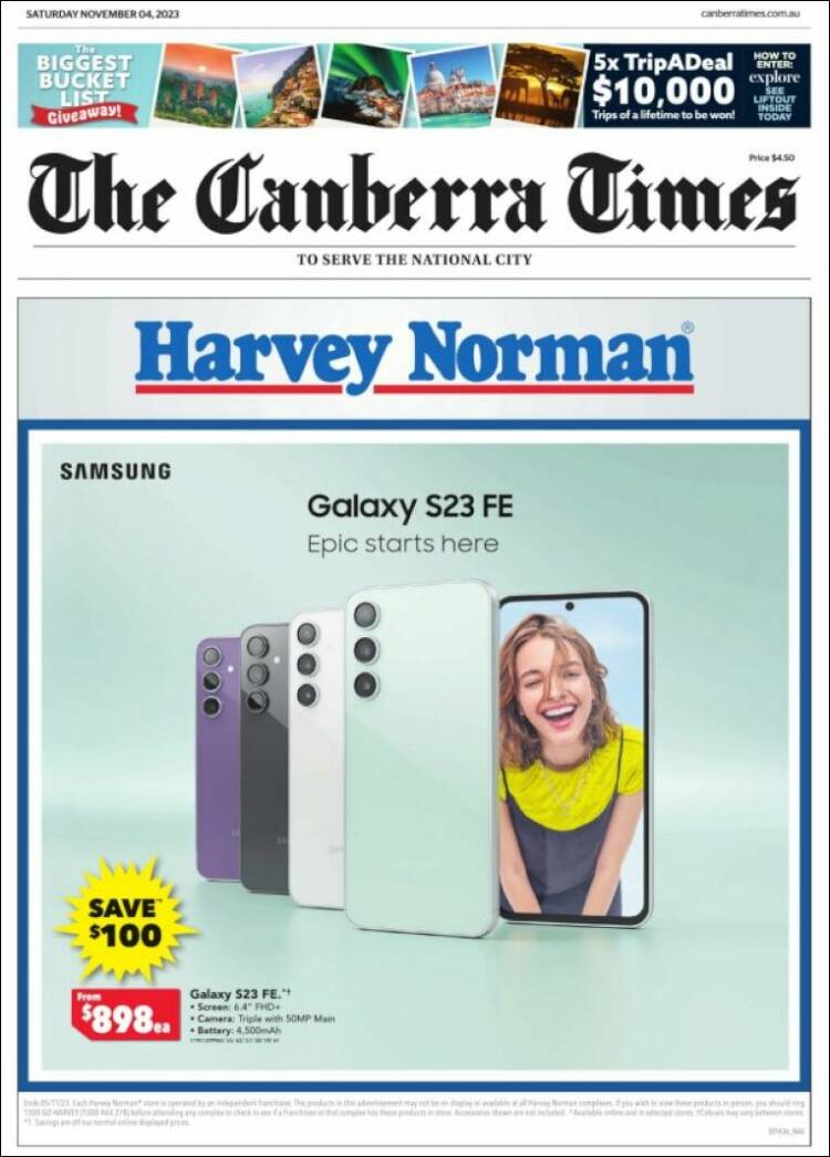 Portada de The Canberra Times (Australia)