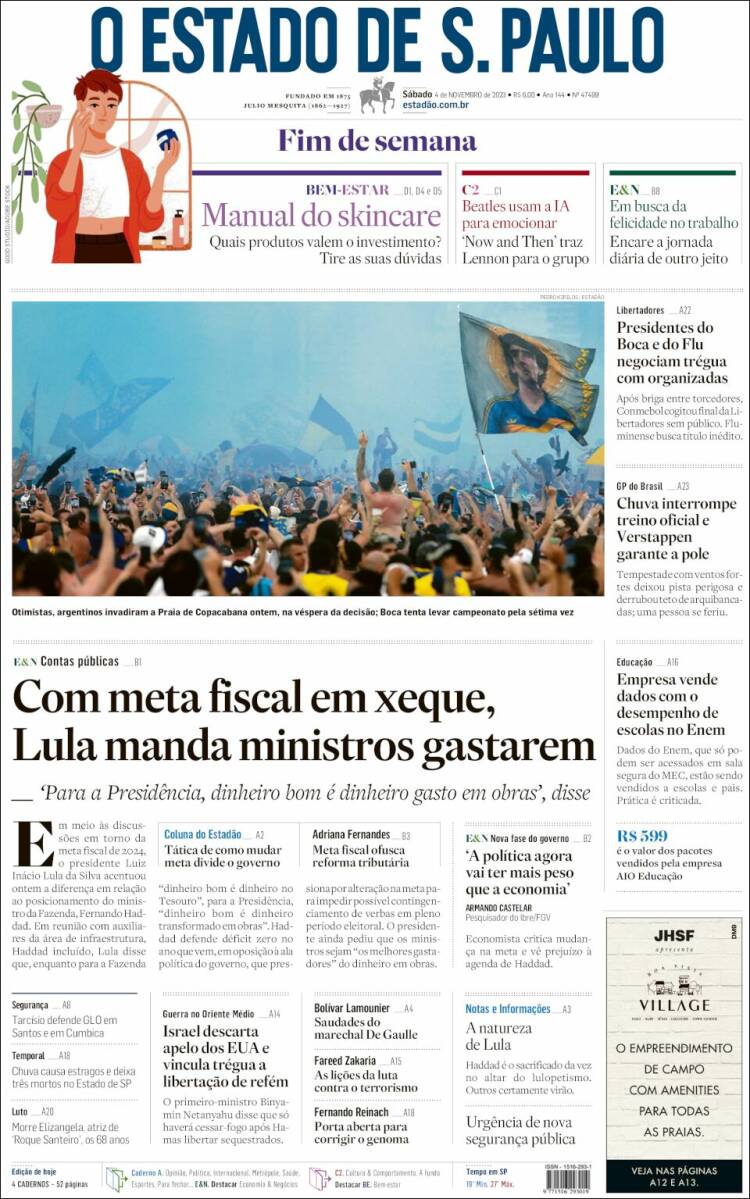 Portada de O Estado de São Paulo (Brasil)