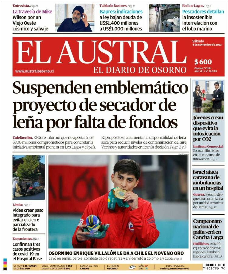 Portada de El Austral de Osorno (Chile)